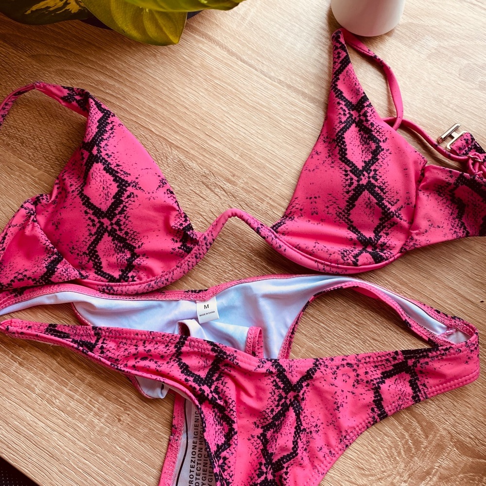 Pink Snakeskin Bikini- Thong Swimsuit